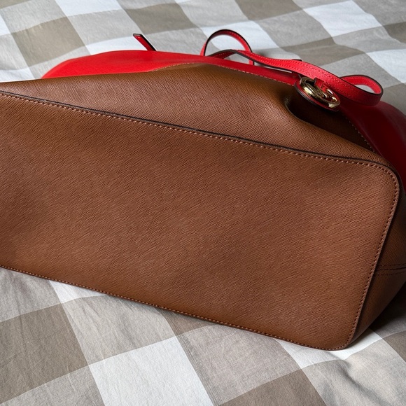 Michael Kors Vibrant Red and Rich Brown Tote - Picture 5 of 6